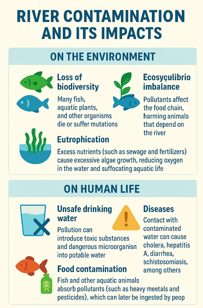 River contamination and its impact on humans and nature.